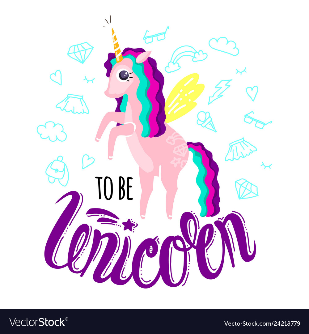 Beautiful cute unicorn and inscription