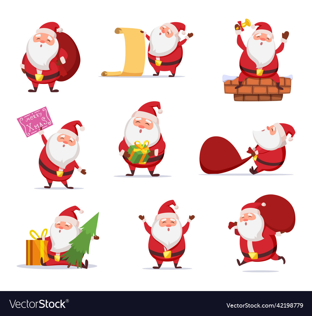 Christmas characters of funny santa in dynamic Vector Image