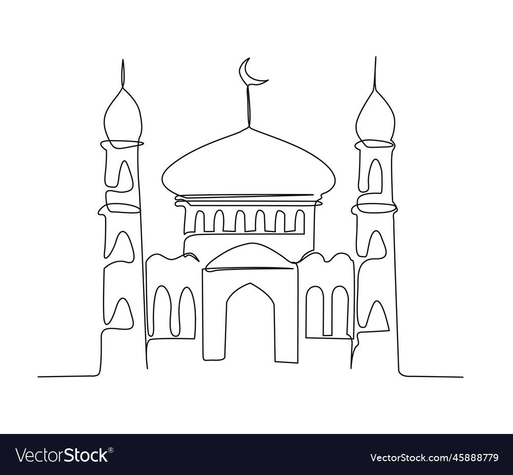 Continuous one line drawing of mosque simple Vector Image