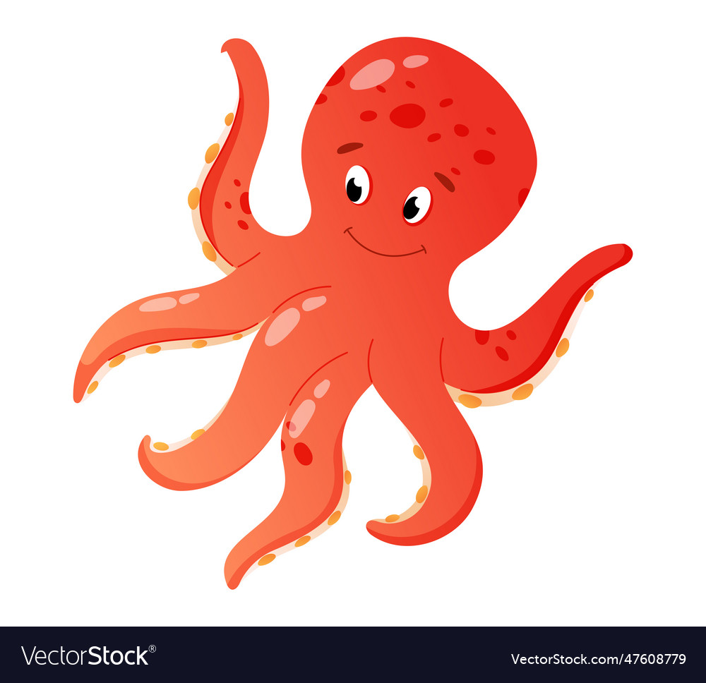 Cute red baby octopus isolated sea dweller Vector Image