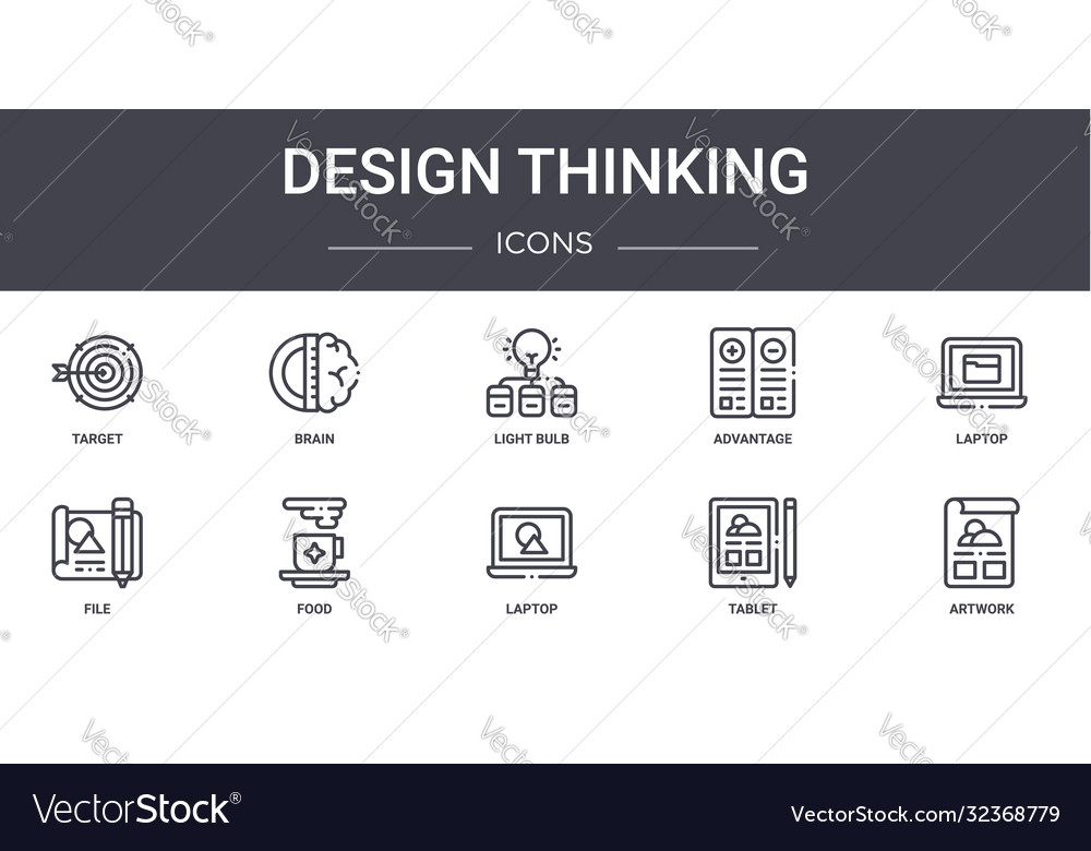 Design thinking concept line icons set contains vector image Design thinking concept line icons set contains