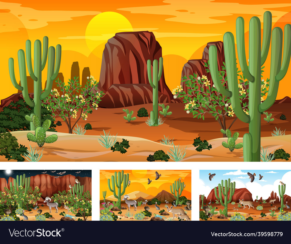 Different desert forest scenes with animals Vector Image