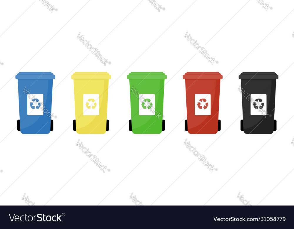 Garbage cans flat sorting vector image Garbage cans flat sorting