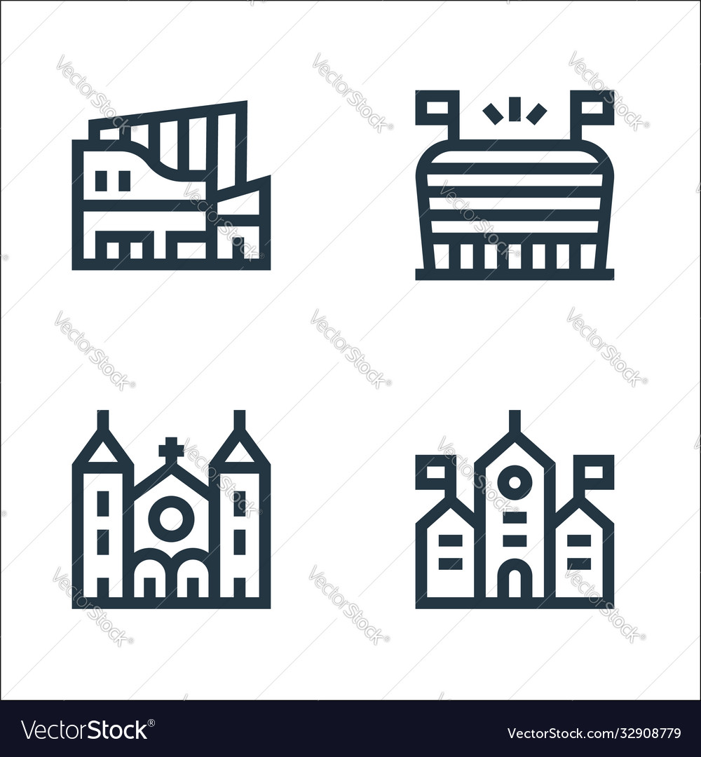 Urban building line icons linear set quality
