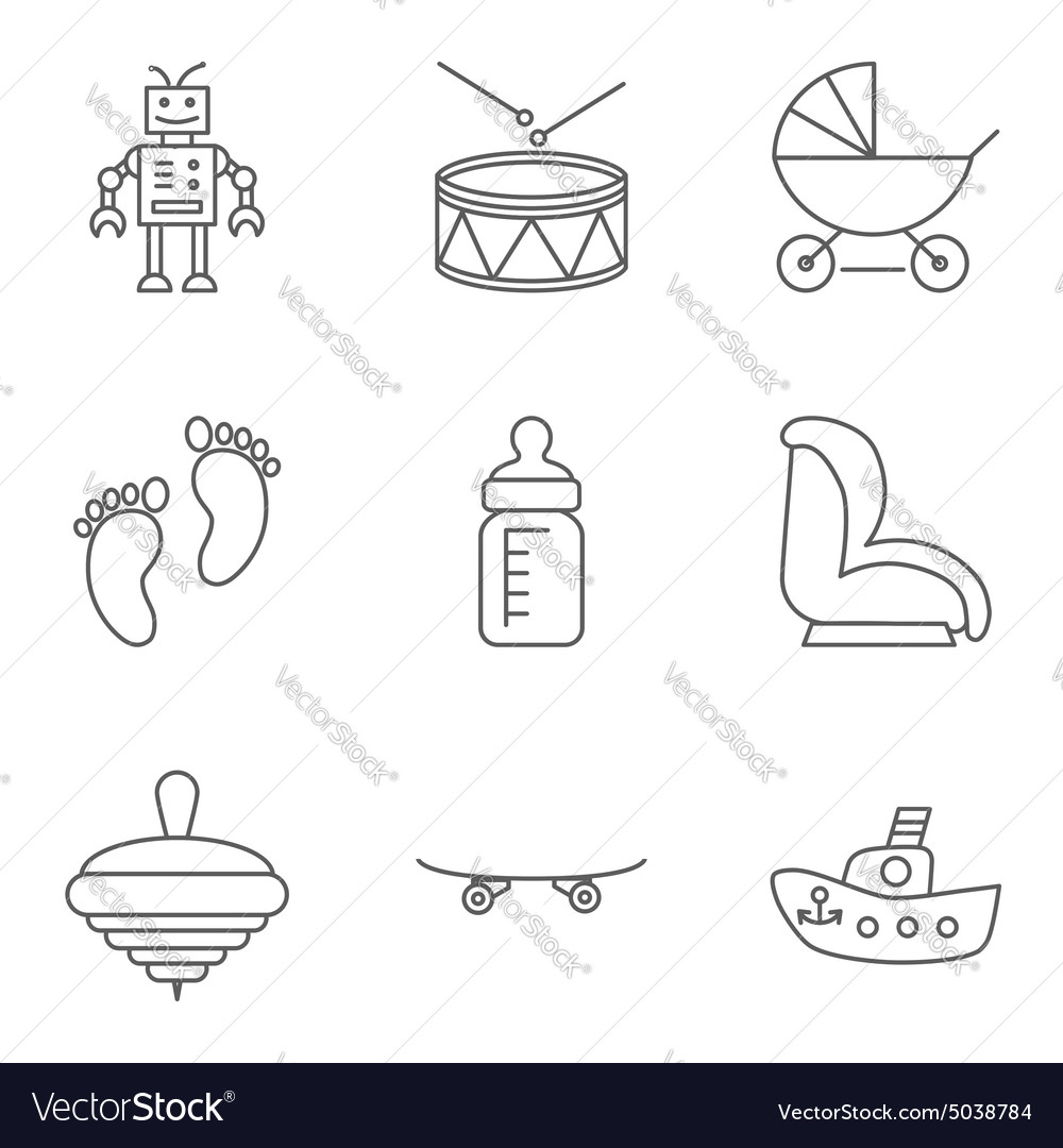 Baby thin line related icon set