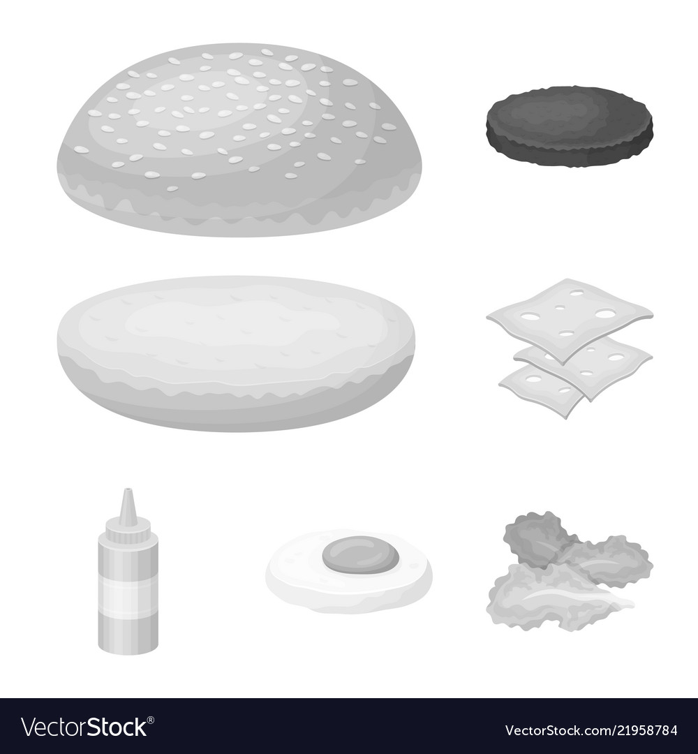 Burger and ingredients monochrome icons in set