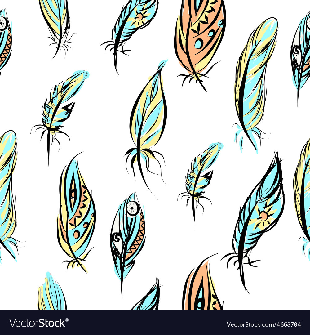 Ethnic seamless pattern with feathersseamless