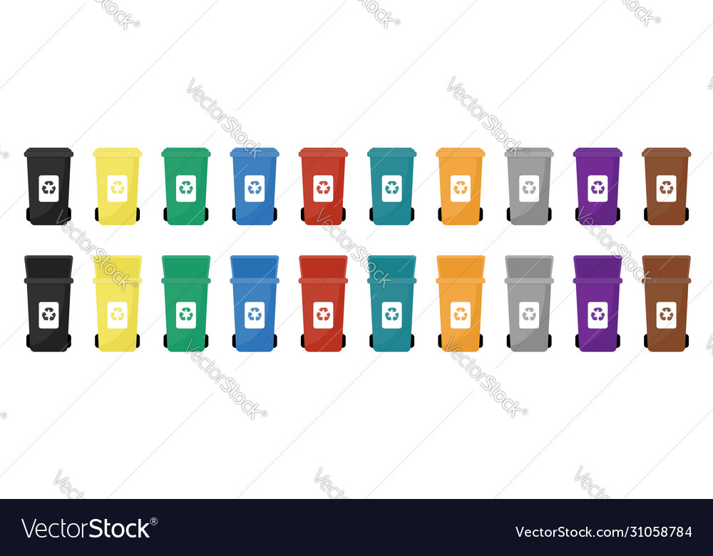 Garbage cans flat sorting vector image Garbage cans flat sorting