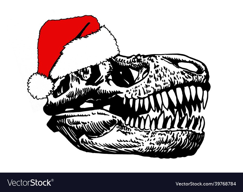 Graphical skull of tyrannosaurus in santa claus