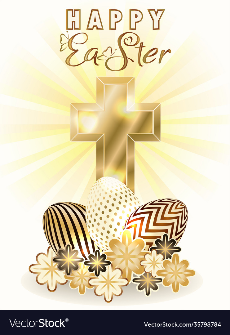 Happy easter vip card with golden christian cross Vector Image