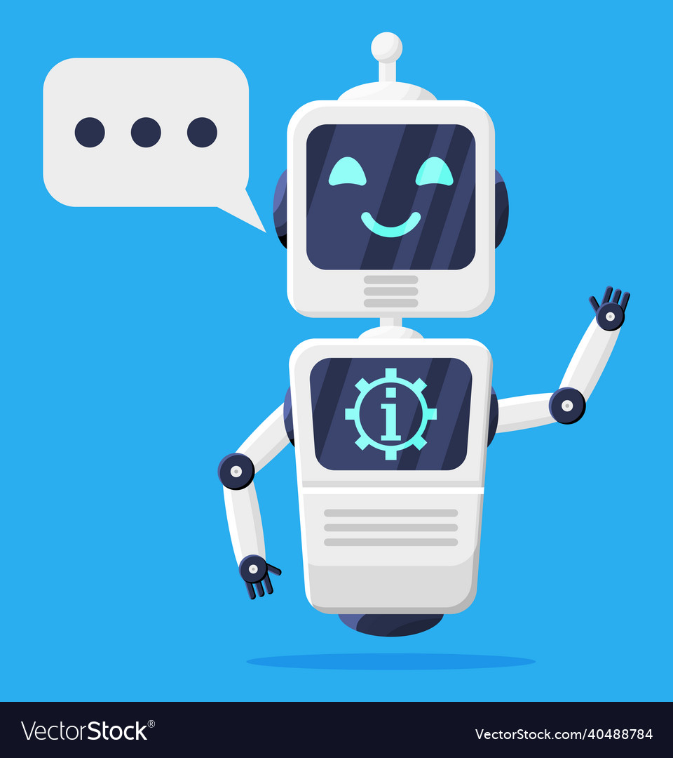 Happy smiling robot with bubble speech isolated