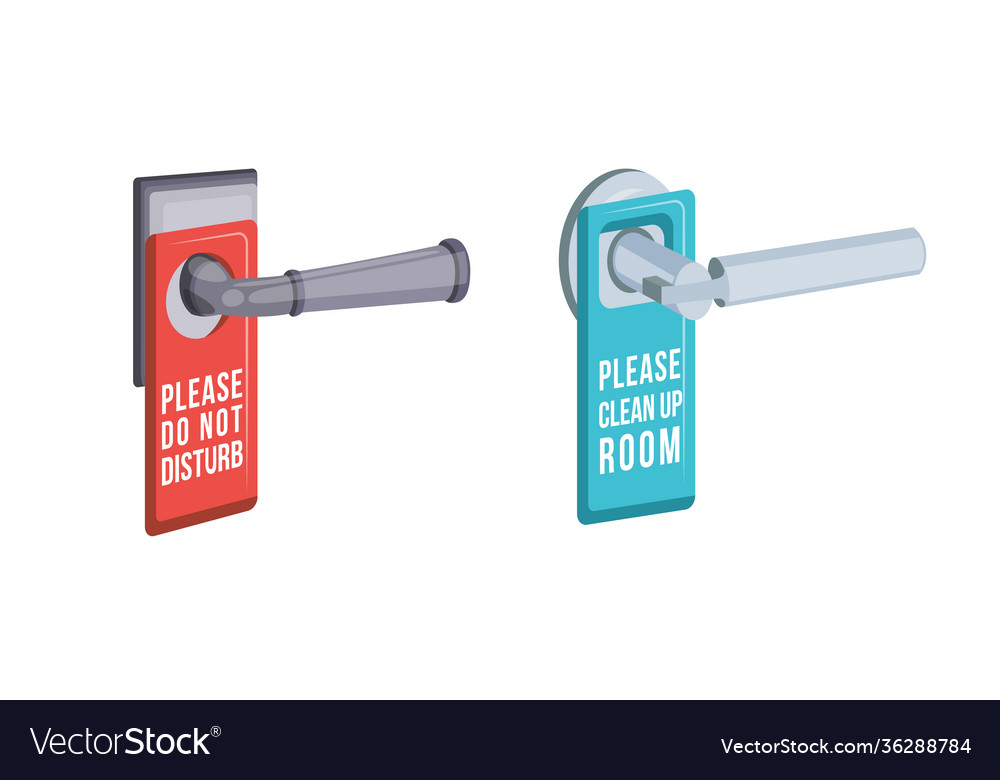 Hotel door handles with messages to staff flat