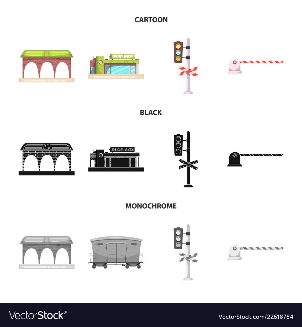 Isolated object of train and station sign set vector image Isolated object of train and station sign set