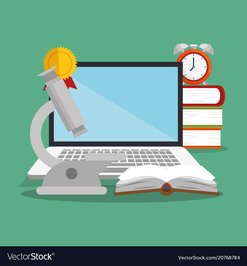 Laptop computer with easy learning icons vector image Laptop computer with easy learning icons