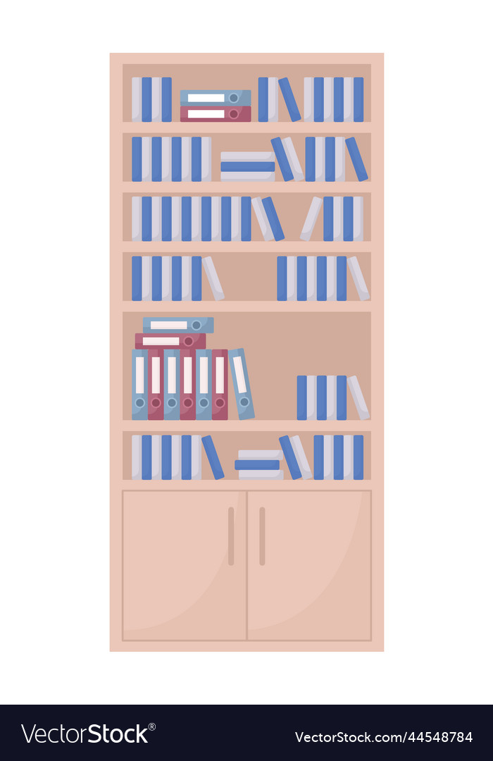 Office bookshelf semi flat color object vector image Office bookshelf semi flat color object