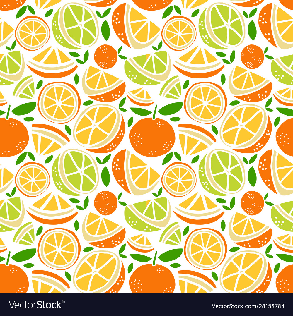 Orange fruit seamless pattern isolated in white