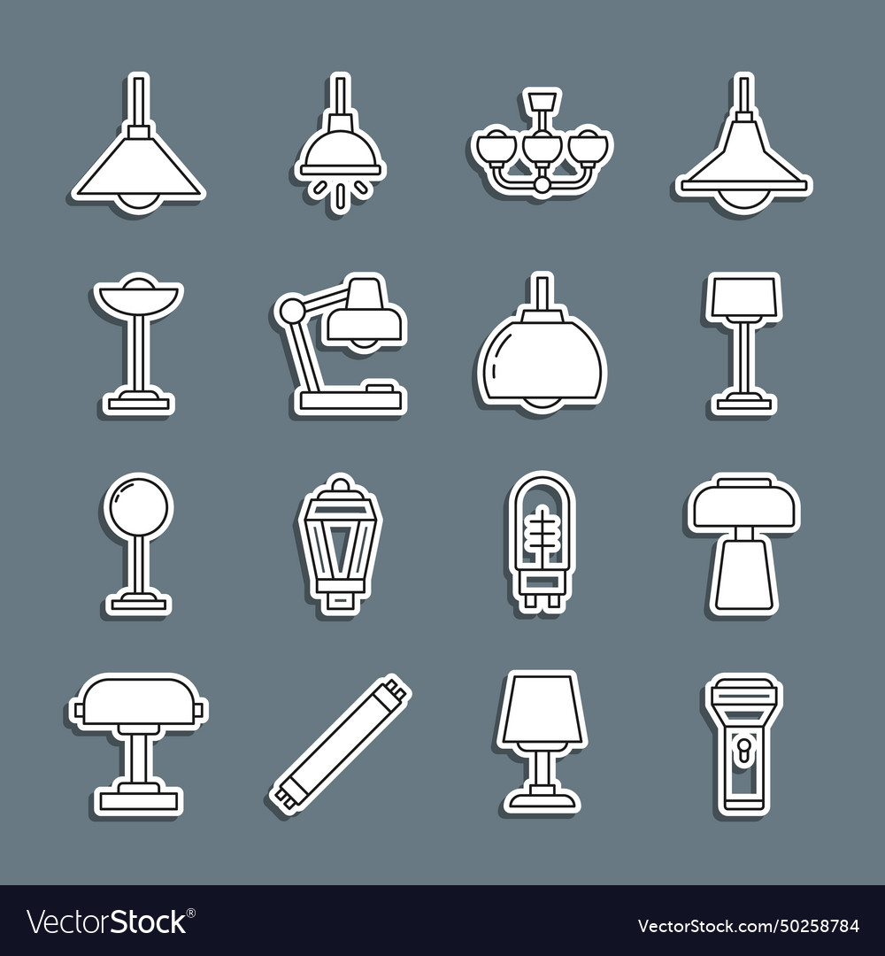 Set line flashlight table lamp floor chandelier vector image Set line flashlight table lamp floor chandelier