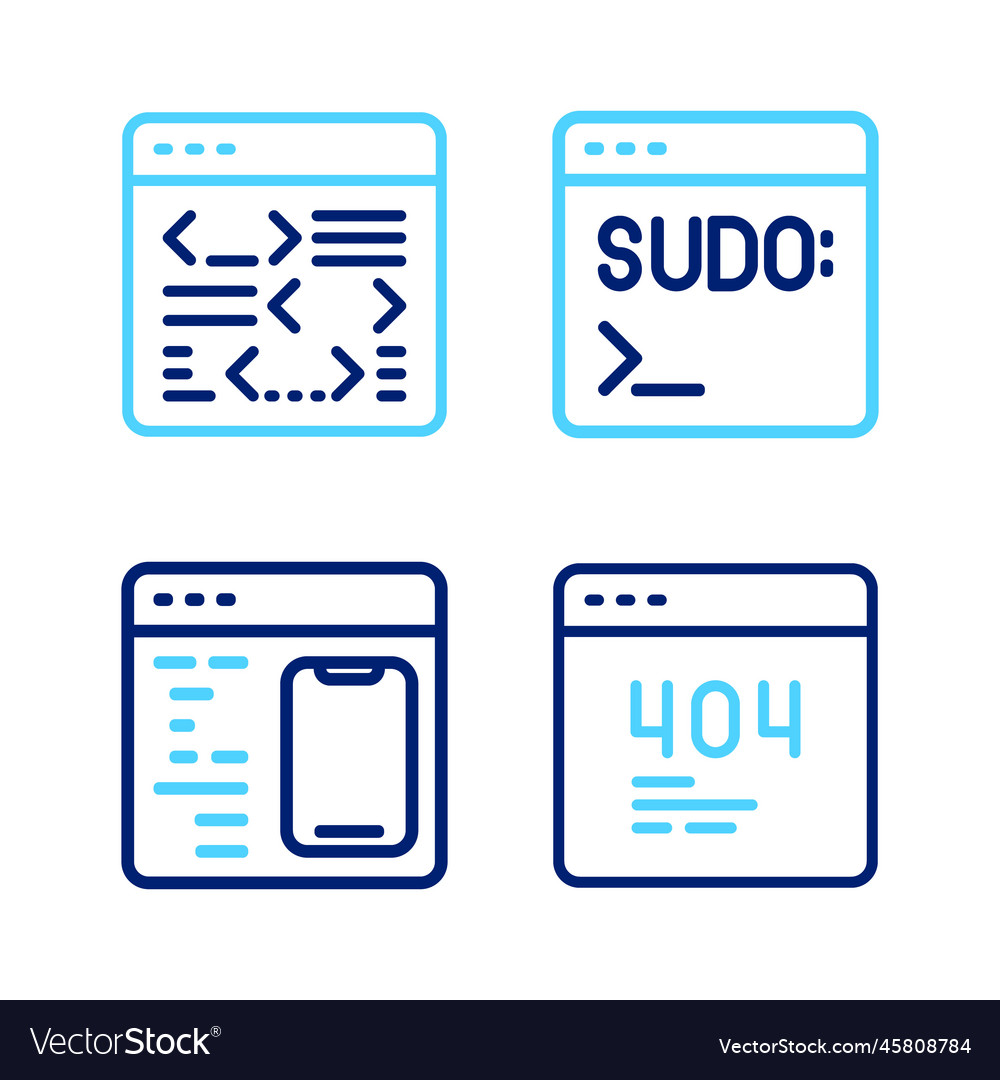 Set line page with a 404 error software code vector image Set line page with a 404 error software code