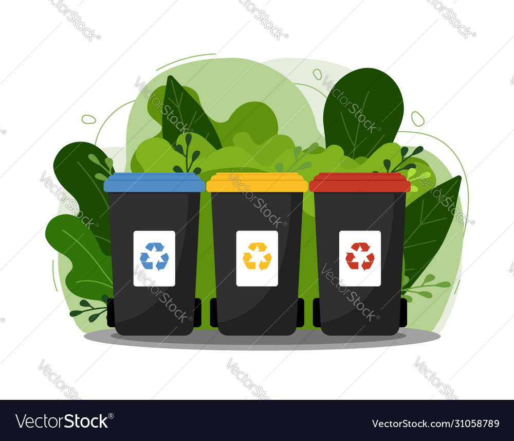 Garbage cans flat sorting vector image Garbage cans flat sorting
