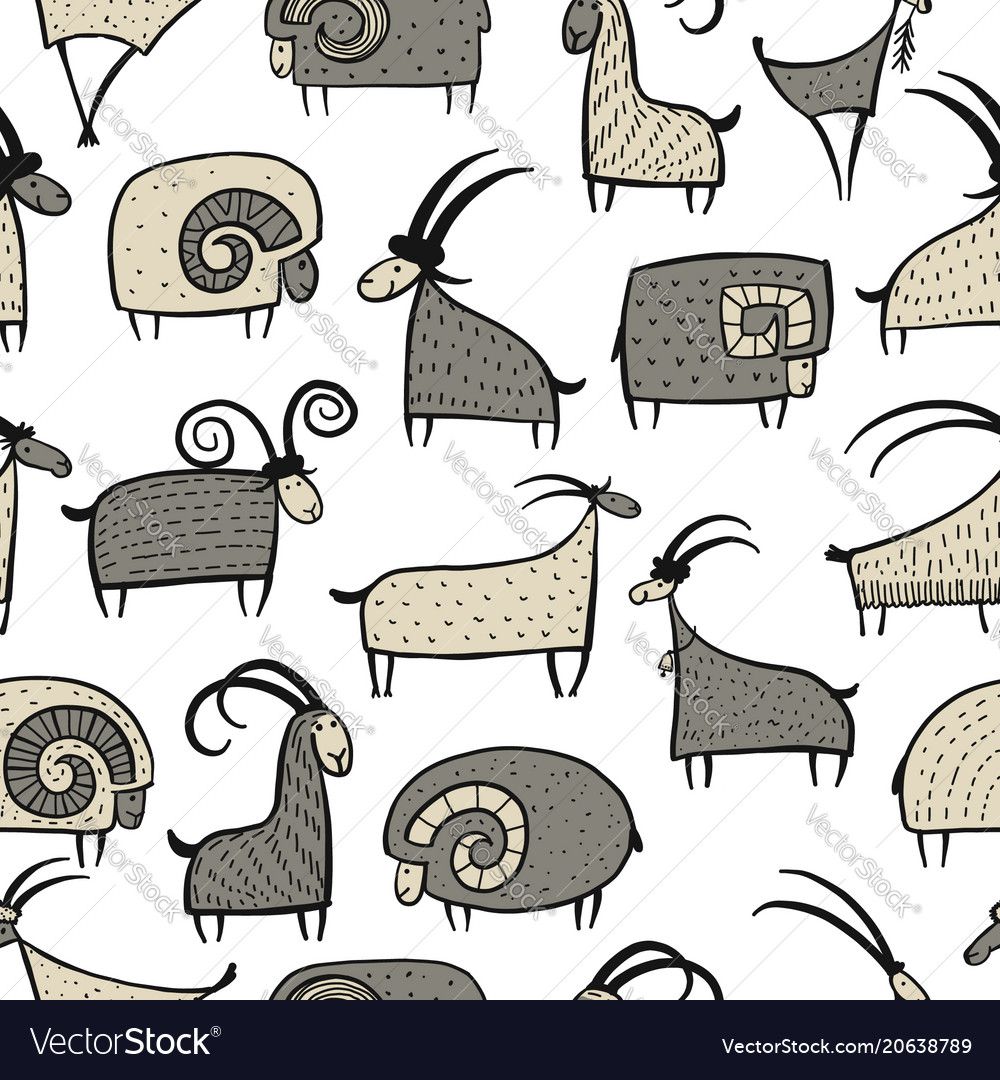 Goats and rams seamless pattern for your design vector image Goats and rams seamless pattern for your design