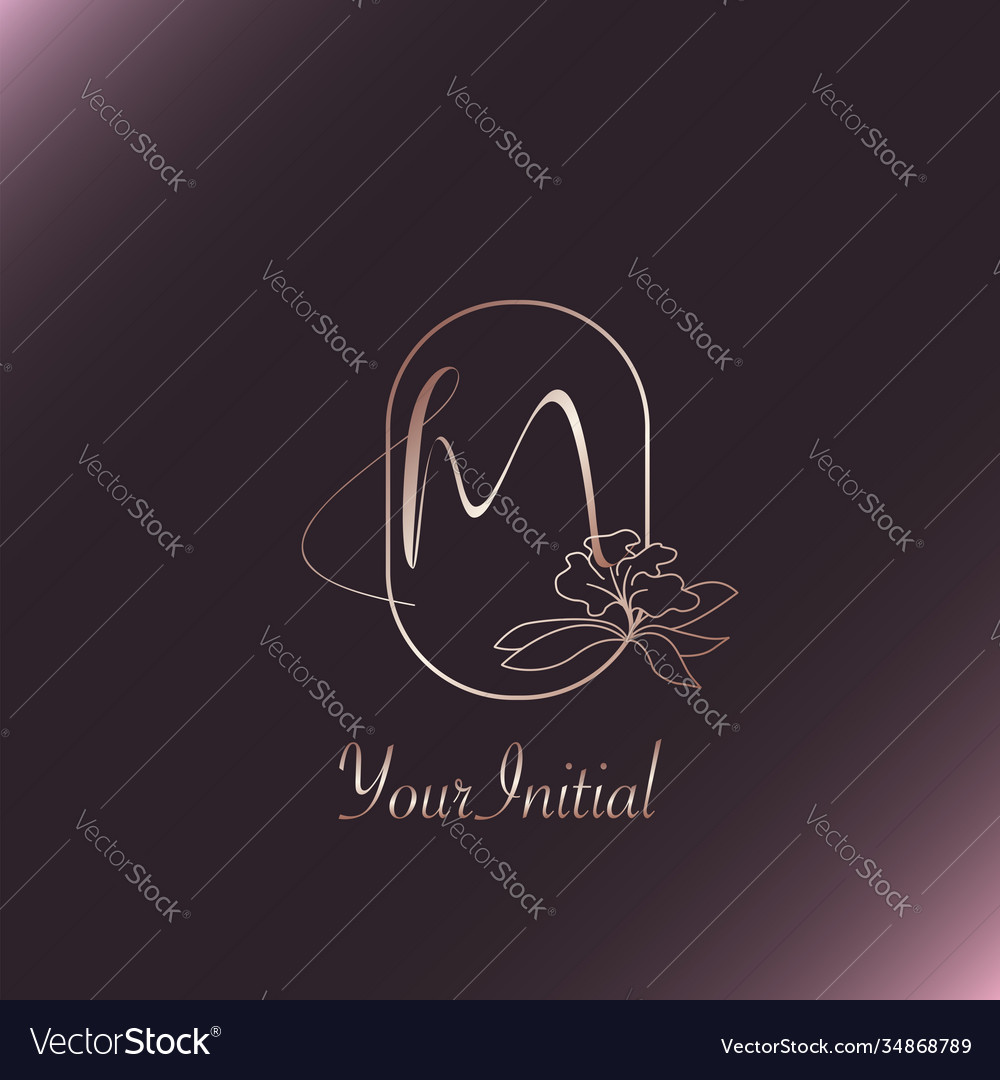 Gold rose feminine initial m letter logo concept