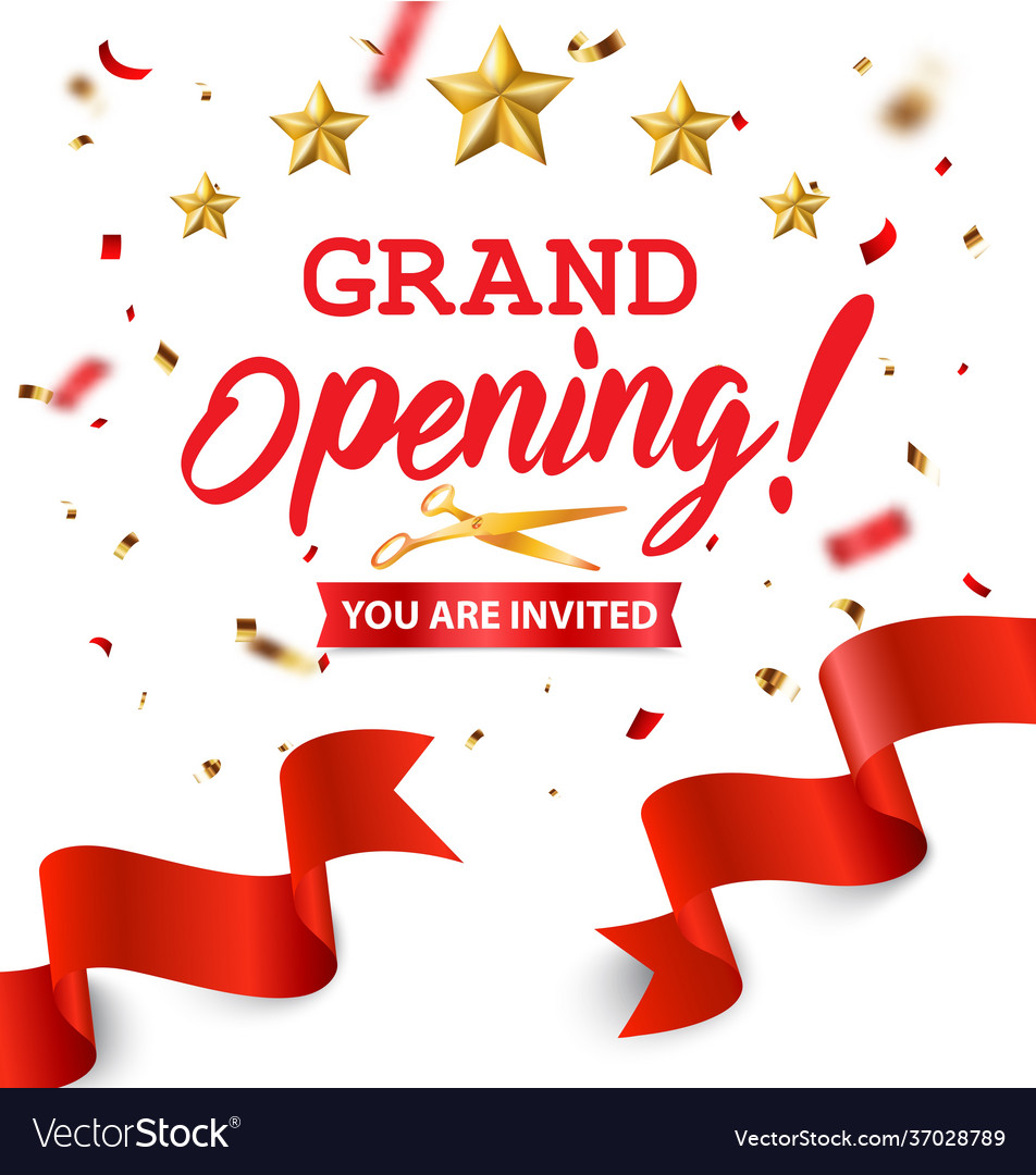 grand-opening-card-design-with-gold-ribbon-vector-image