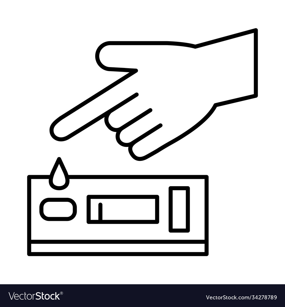 Hand with drop and test line style icon