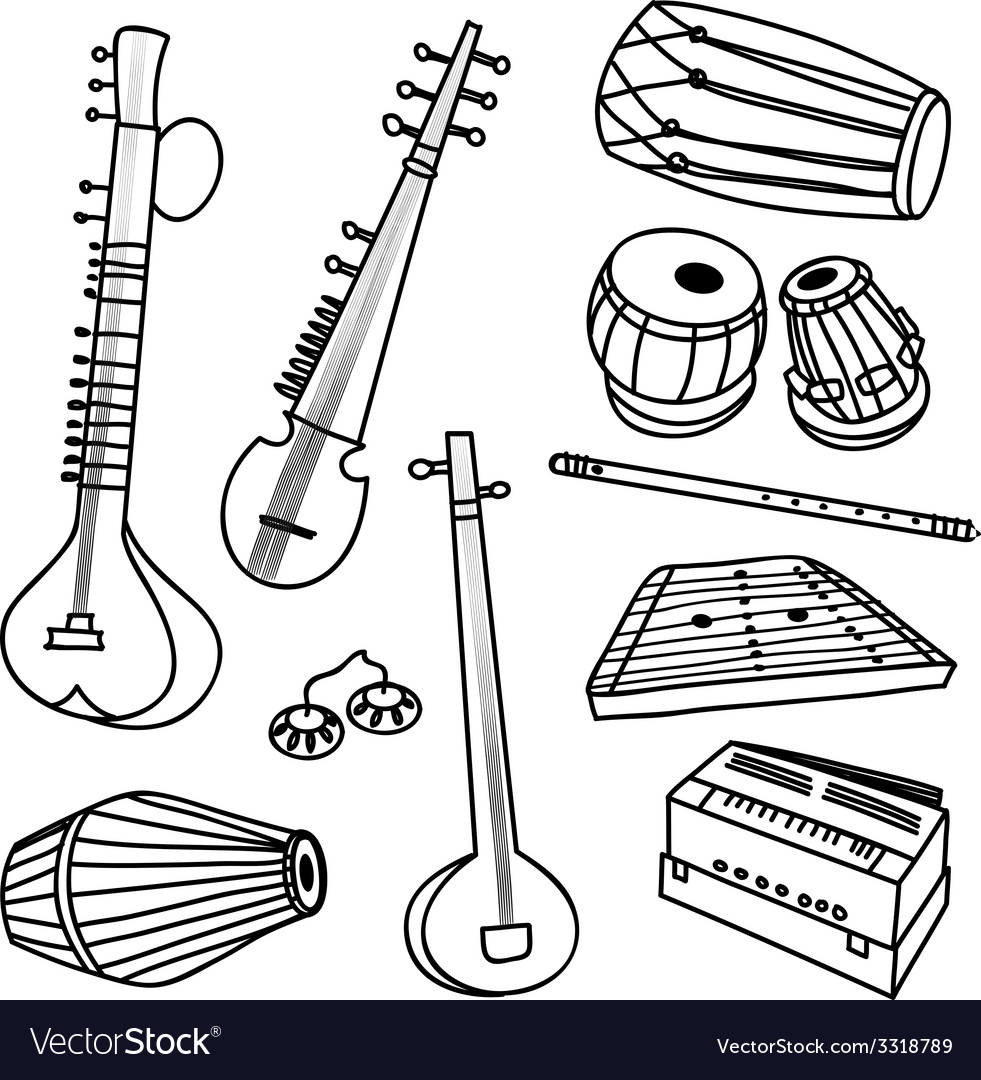 Musical Instruments Of India Drawing