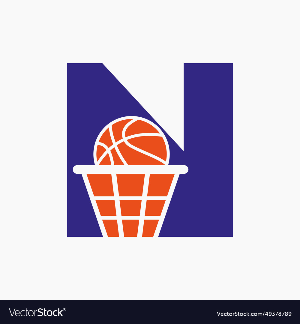 Letter n basketball logo concept basket ball