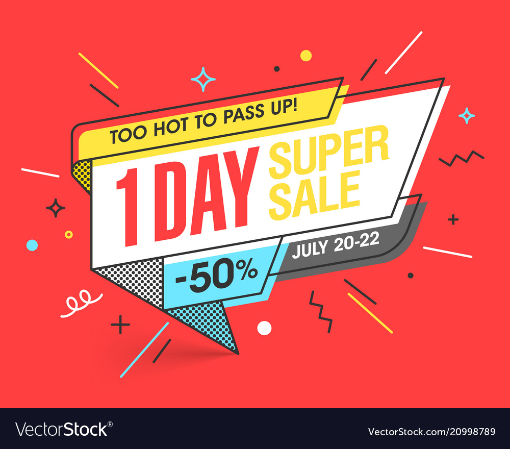 One Day Super Sale Banner Template In Flat Trendy Vector Image