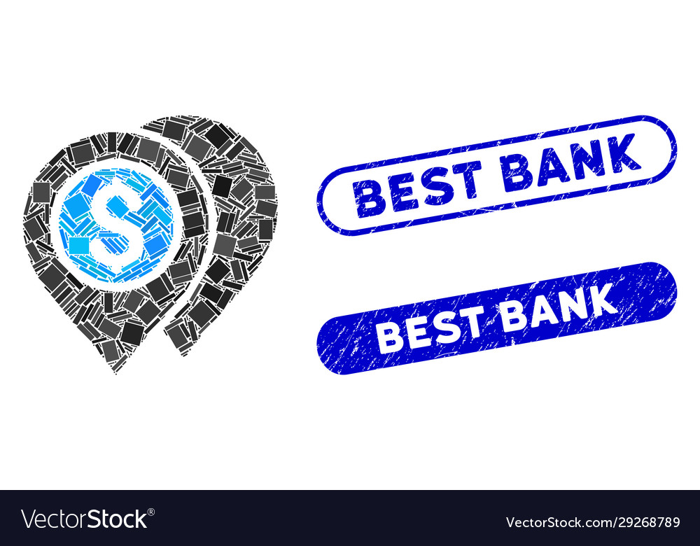Rectangle collage bank map pointers with distress vector image Rectangle collage bank map pointers with distress