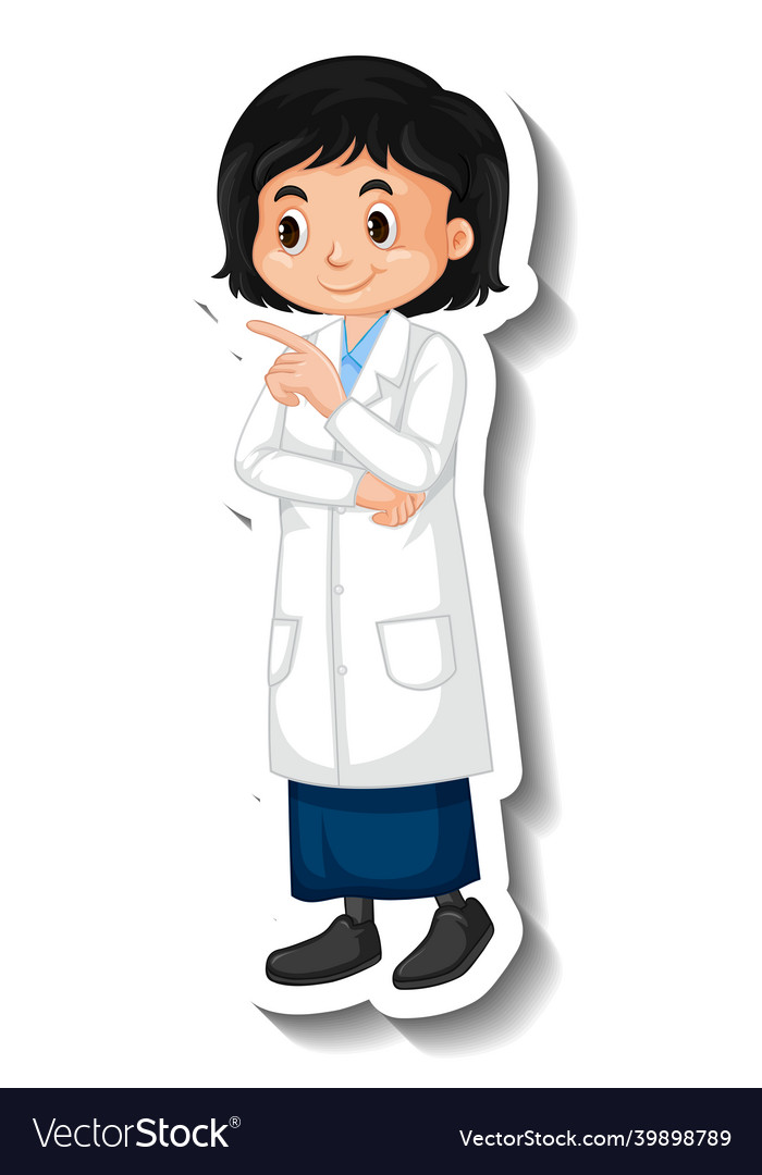 Scientist student girl cartoon character sticker