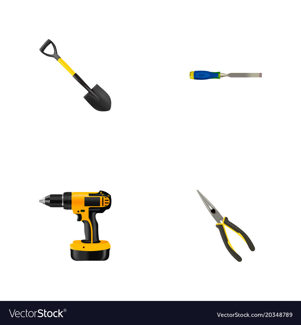 Set of instruments realistic symbols with drill