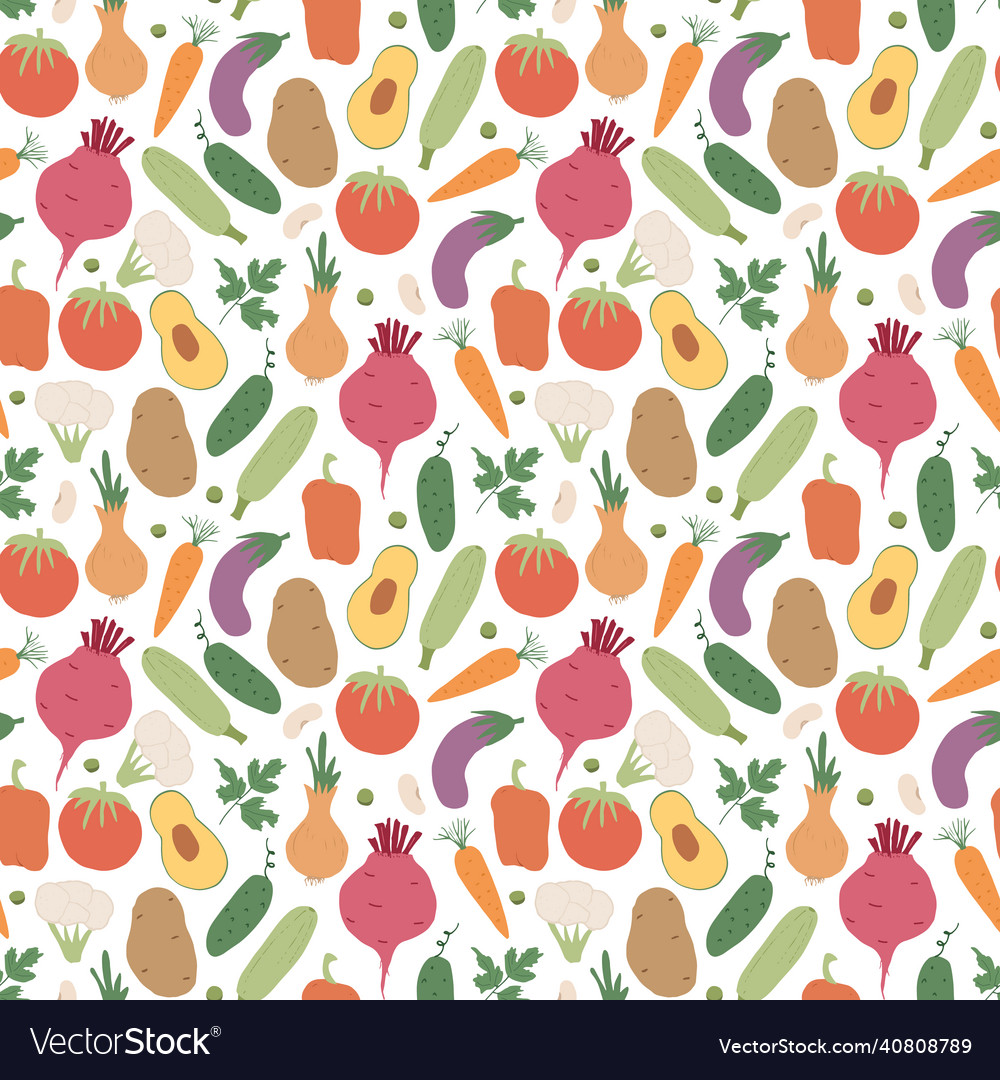 Vegetables seamless pattern vegetarian healthy Vector Image