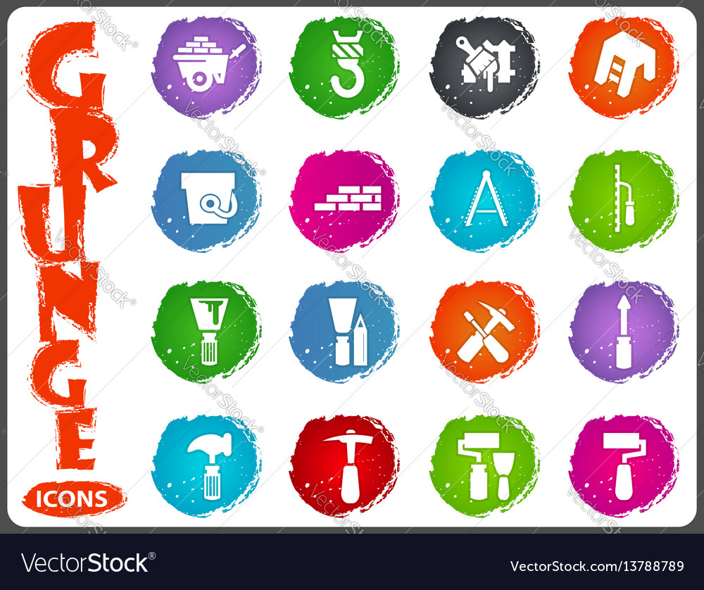 Work tools icons set in grunge style