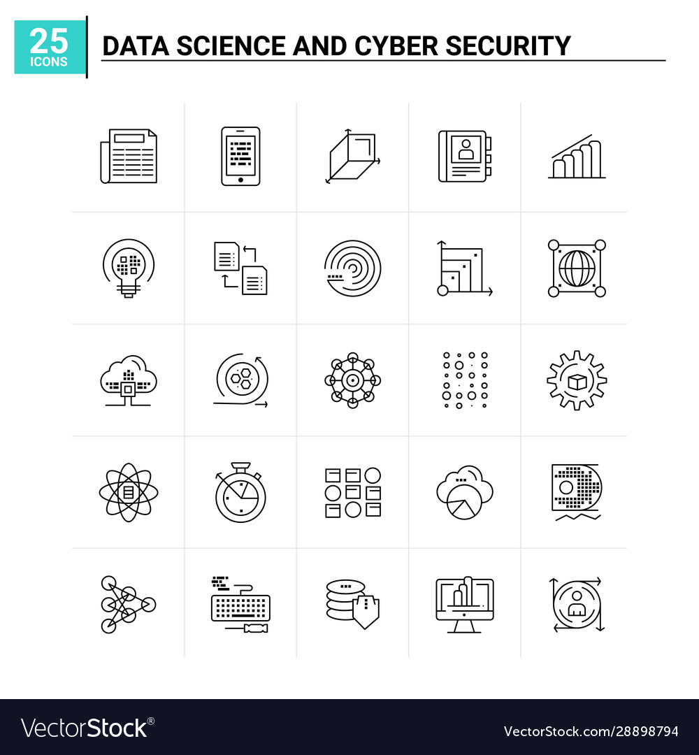 25 data science and cyber security icon set vector image 25 data science and cyber security icon set