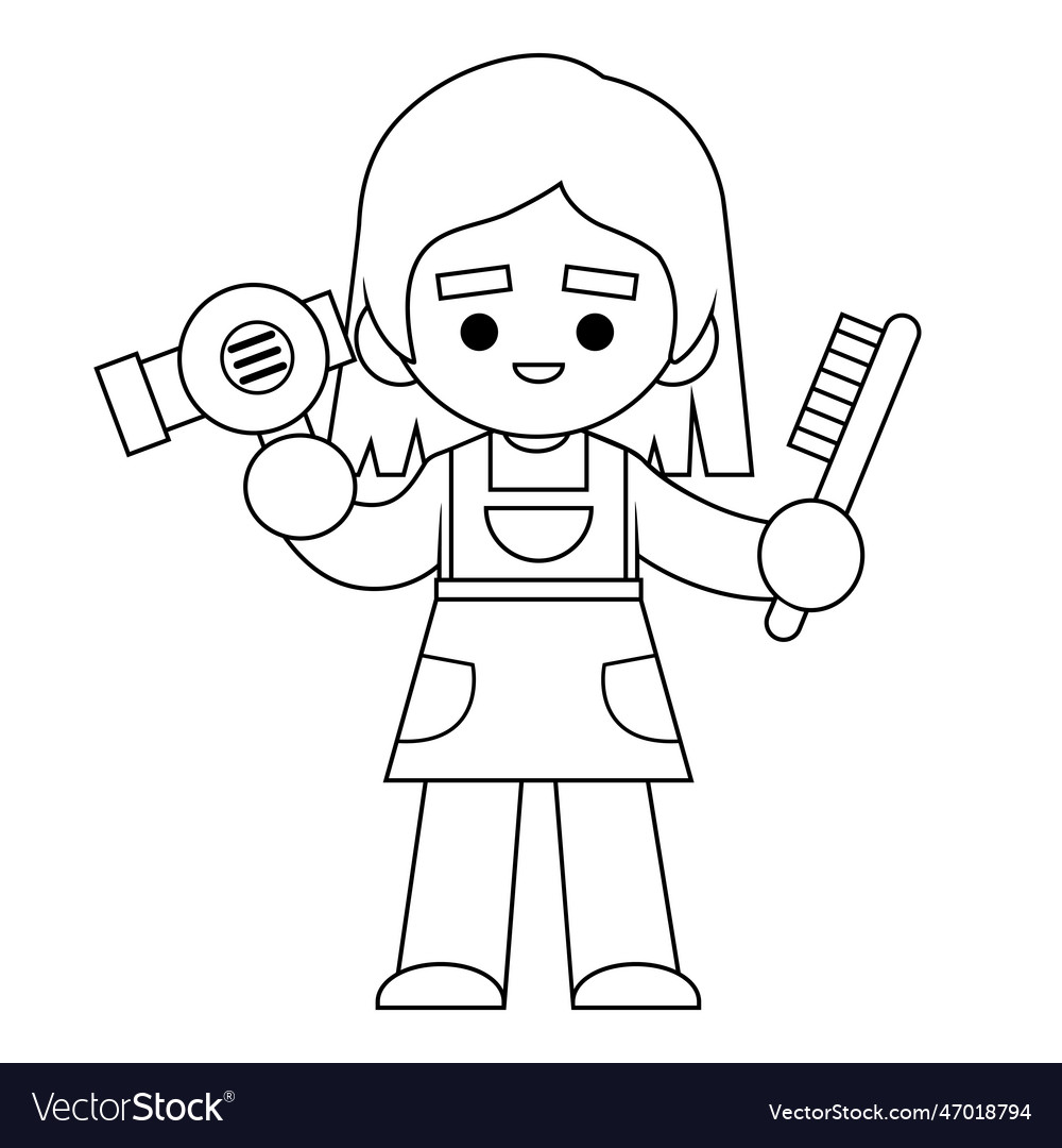 Coloring book hairdresser girl with hairdryer vector image Coloring book hairdresser girl with hairdryer