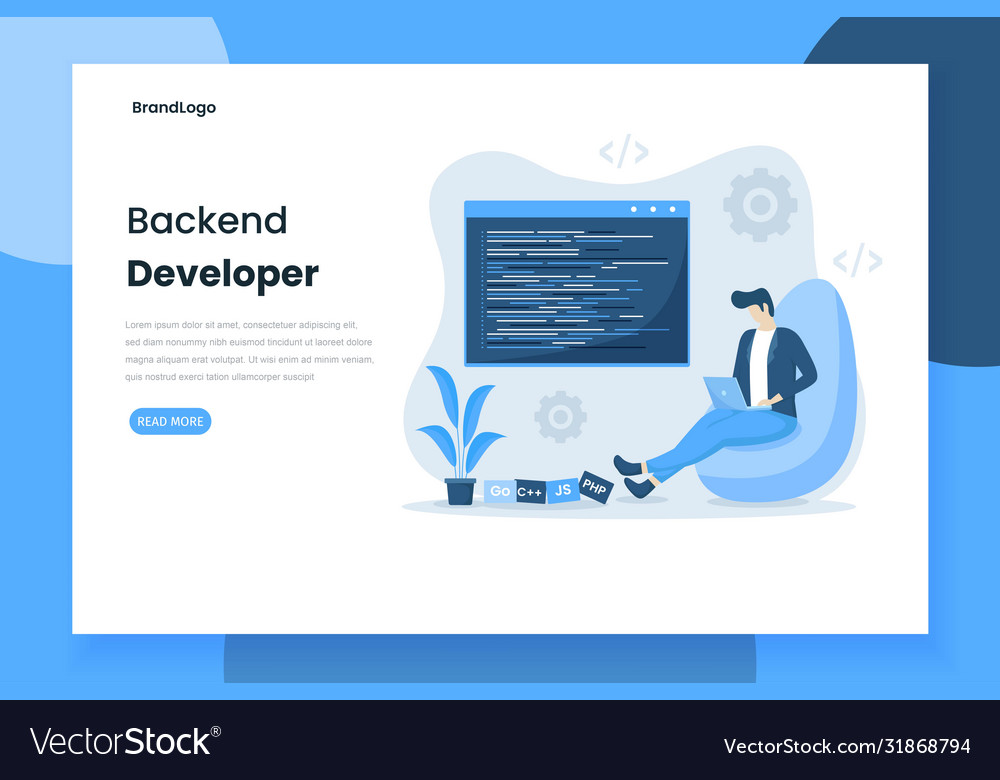 Flat design backend developer landing page Vector Image Flat design backend developer landing page