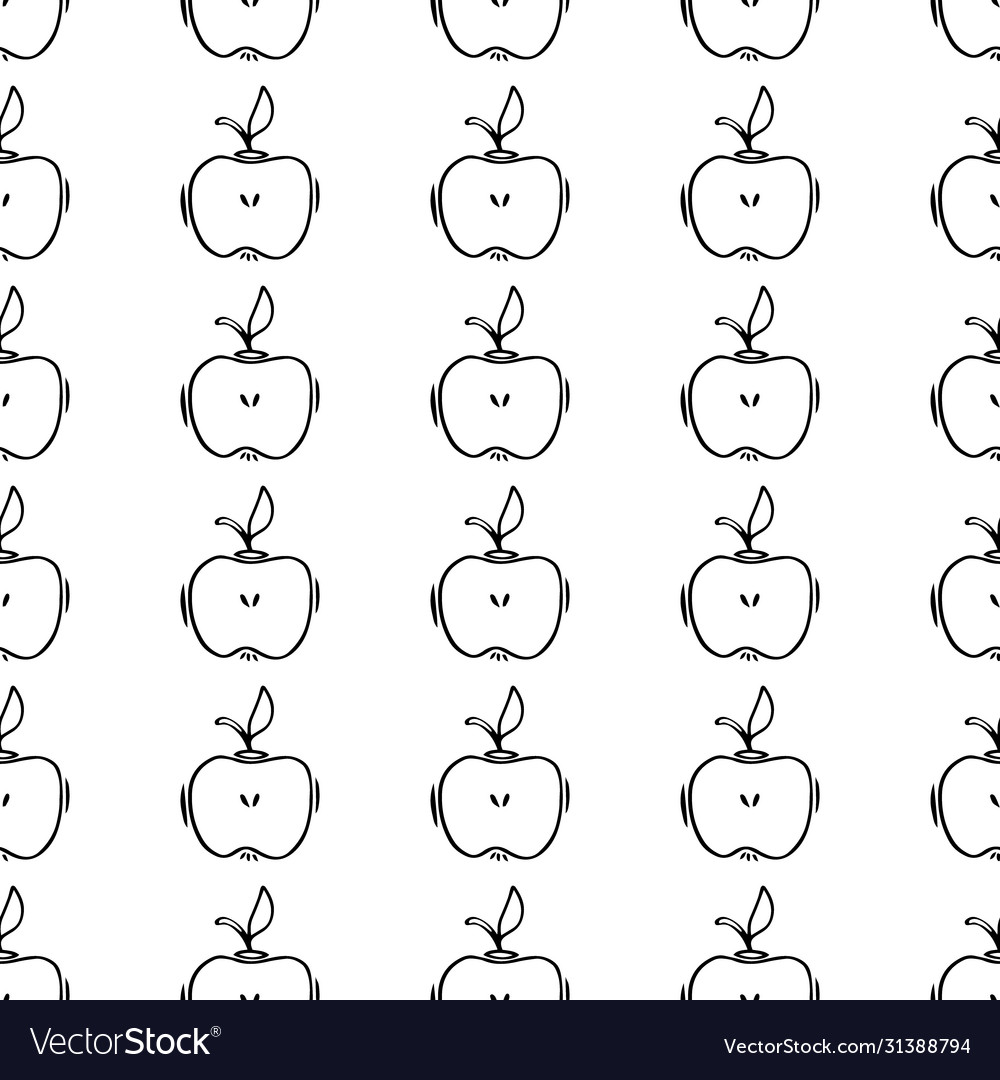 Hand drawn simple seamless pattern with apples-08 vector image Hand drawn simple seamless pattern with apples-08