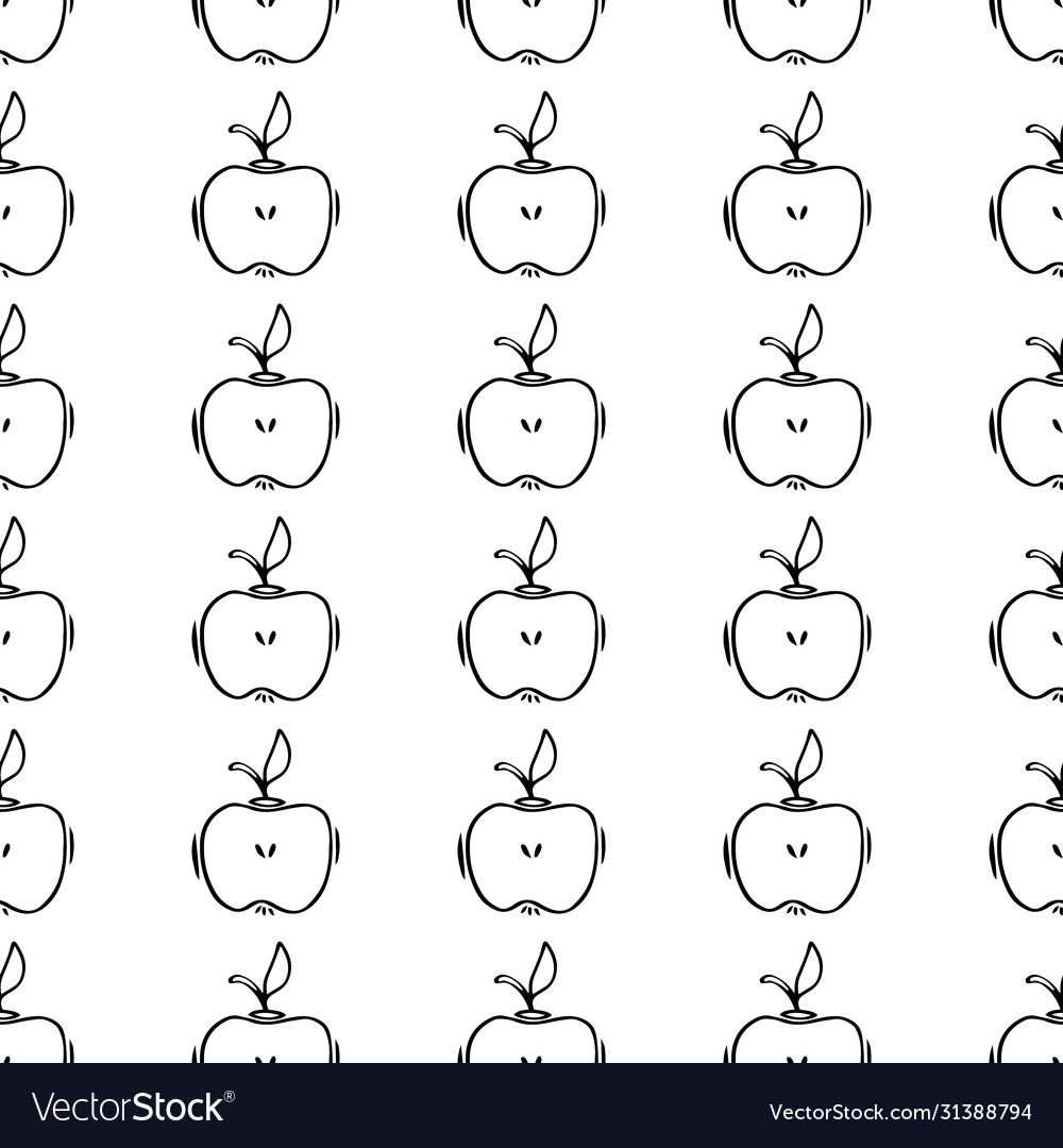 Hand drawn simple seamless pattern with apples-08