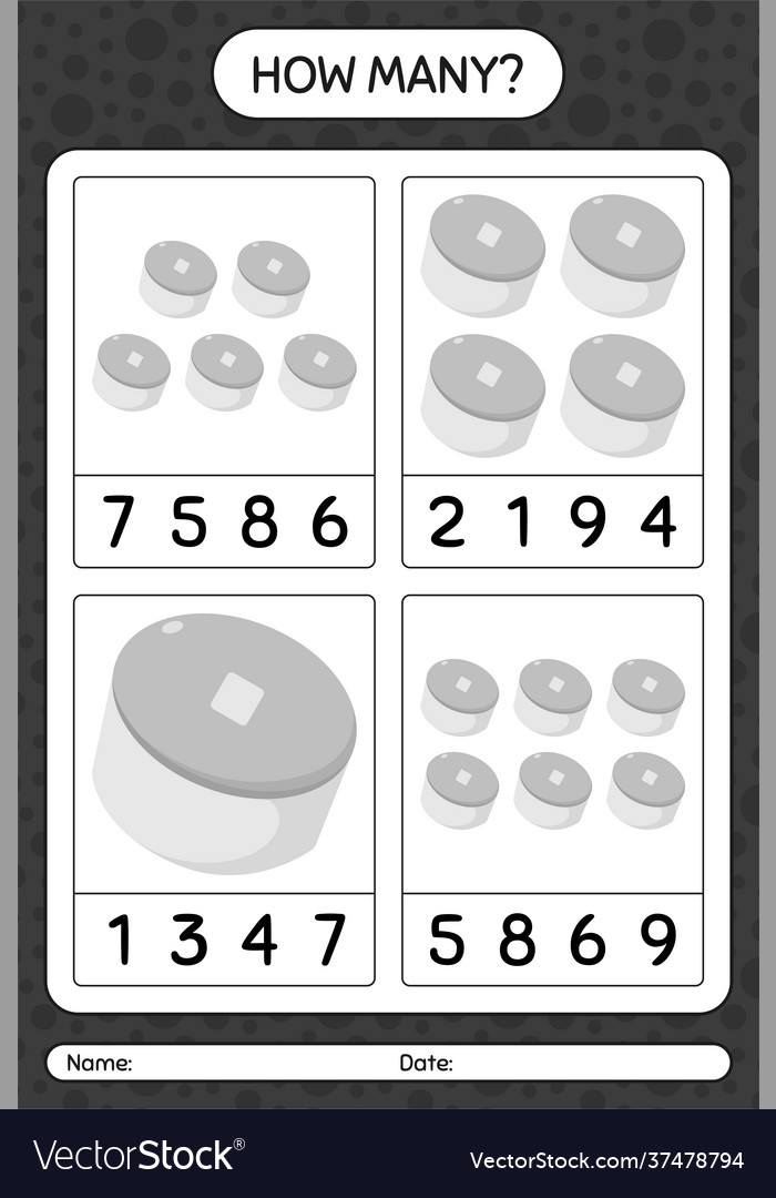 How many counting game with cap worksheet vector image How many counting game with cap worksheet