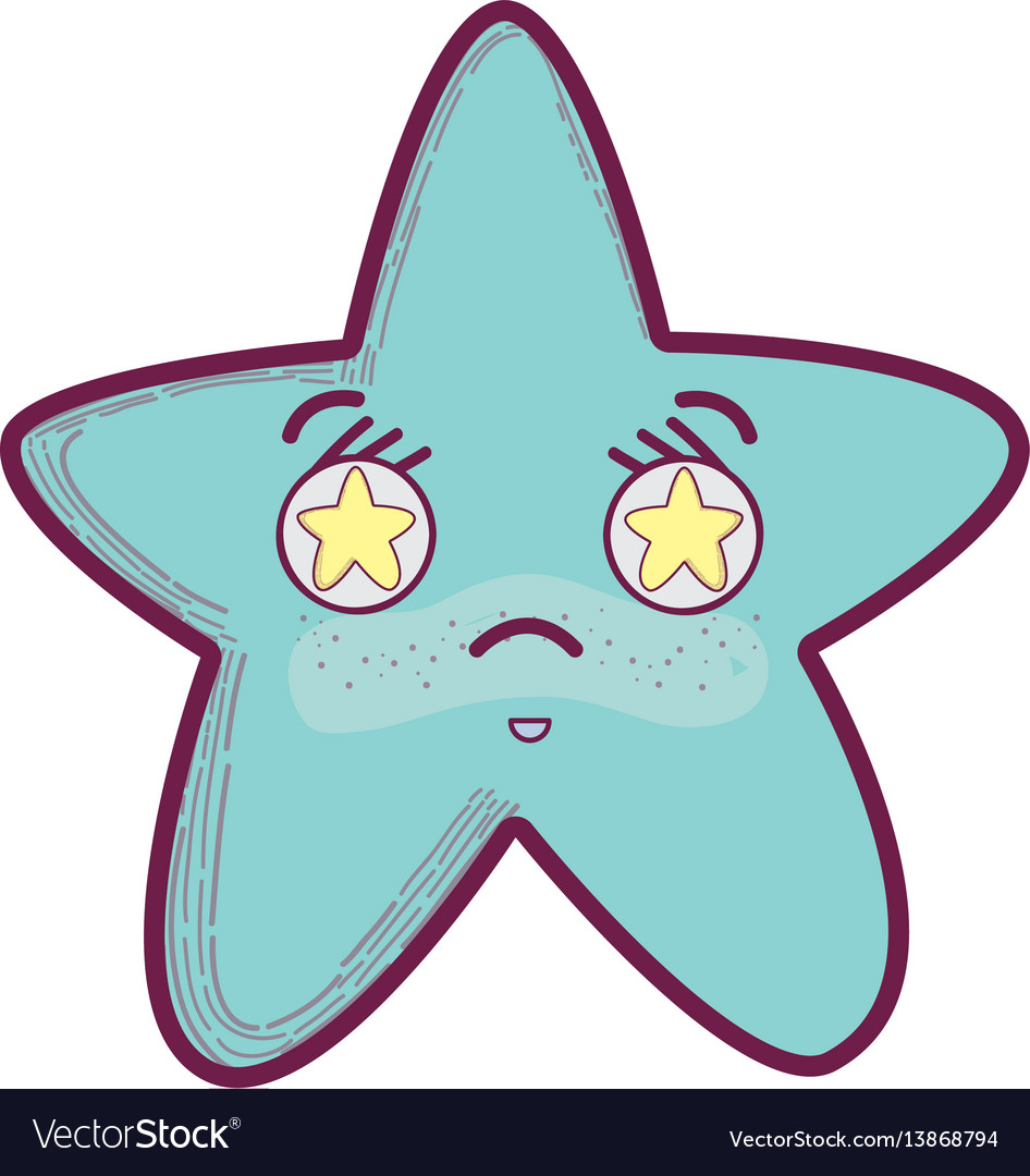 Kawaii wütender Stern mit Sternen in den Augen