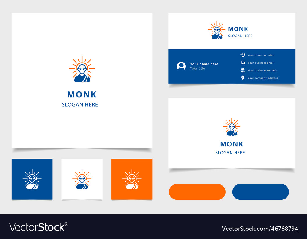 Monk logo design with editable slogan branding vector image Monk logo design with editable slogan branding