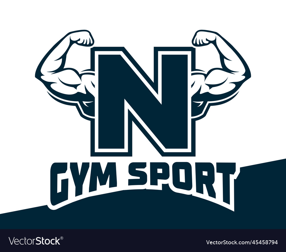 Muscular arm letter n logo fitness gym