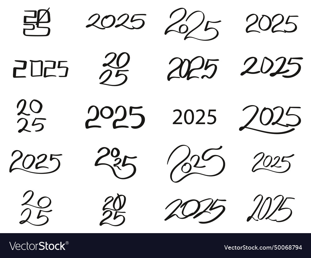 New year 2025 collection calligraphy hand writing Vector Image