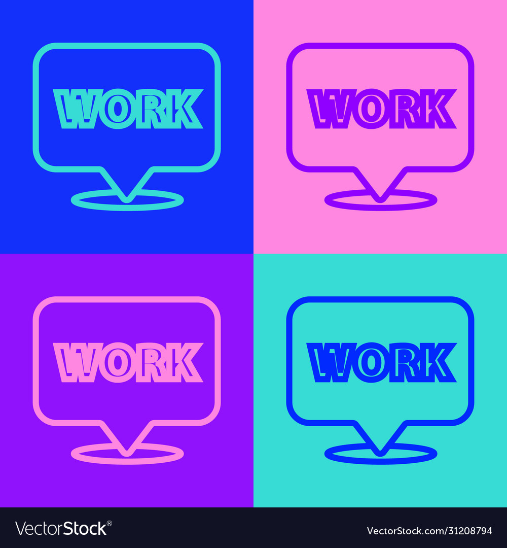 Pop art line location with text work icon isolated
