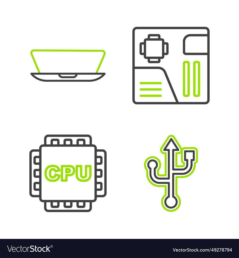 Set line usb processor with cpu motherboard vector image Set line usb processor with cpu motherboard