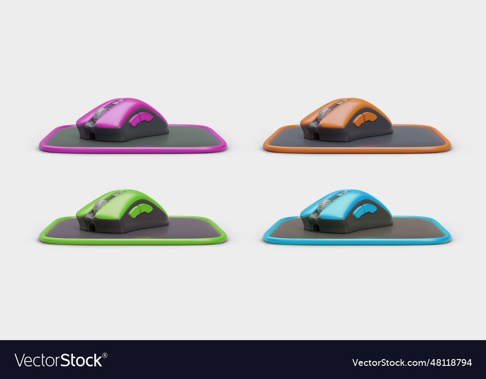 Set of 3d computer mice on mat image in different vector image Set of 3d computer mice on mat image in different