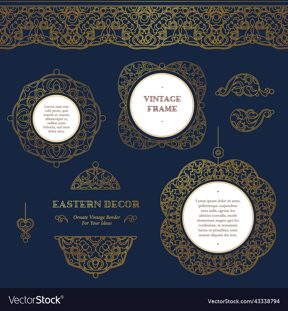 Set of line art frames borders vignette vector image Set of line art frames borders vignette