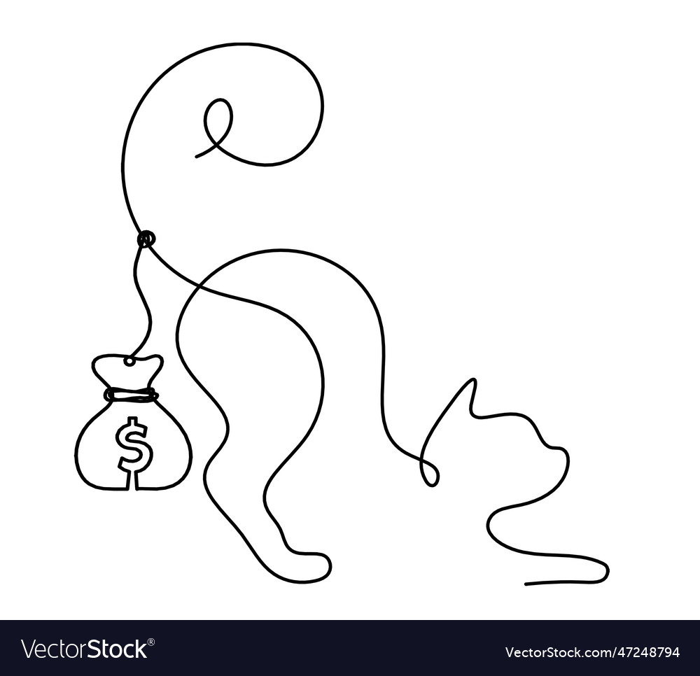 Silhouette of abstract cat with dollar in line